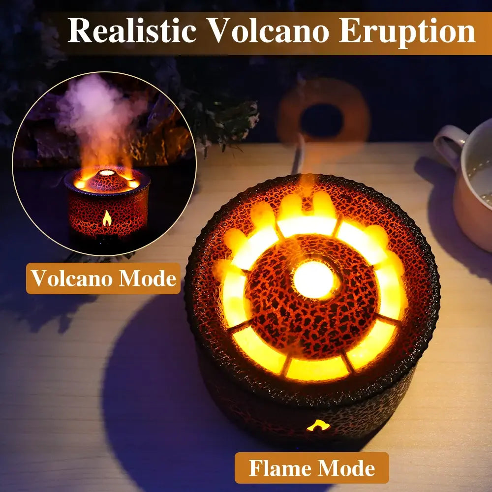 Humidificador de aire con llama de fuego volcán