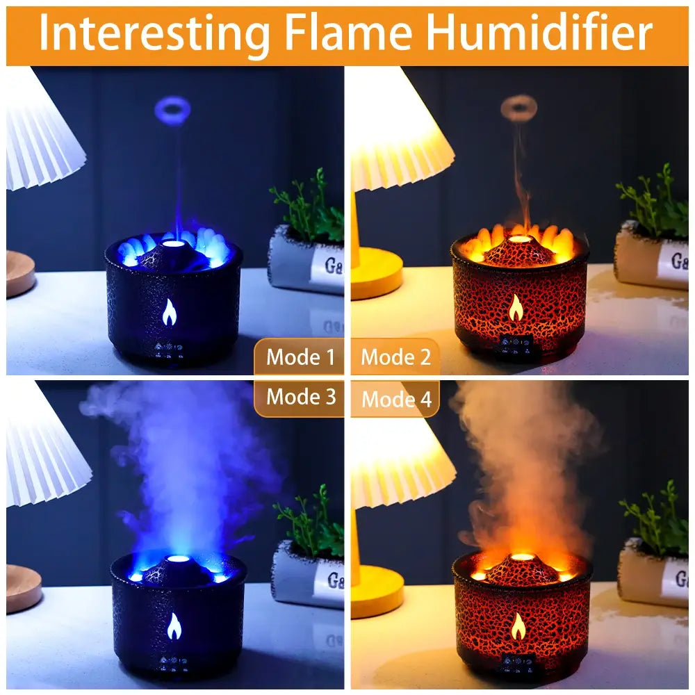 Humidificador de aire con llama de fuego volcán